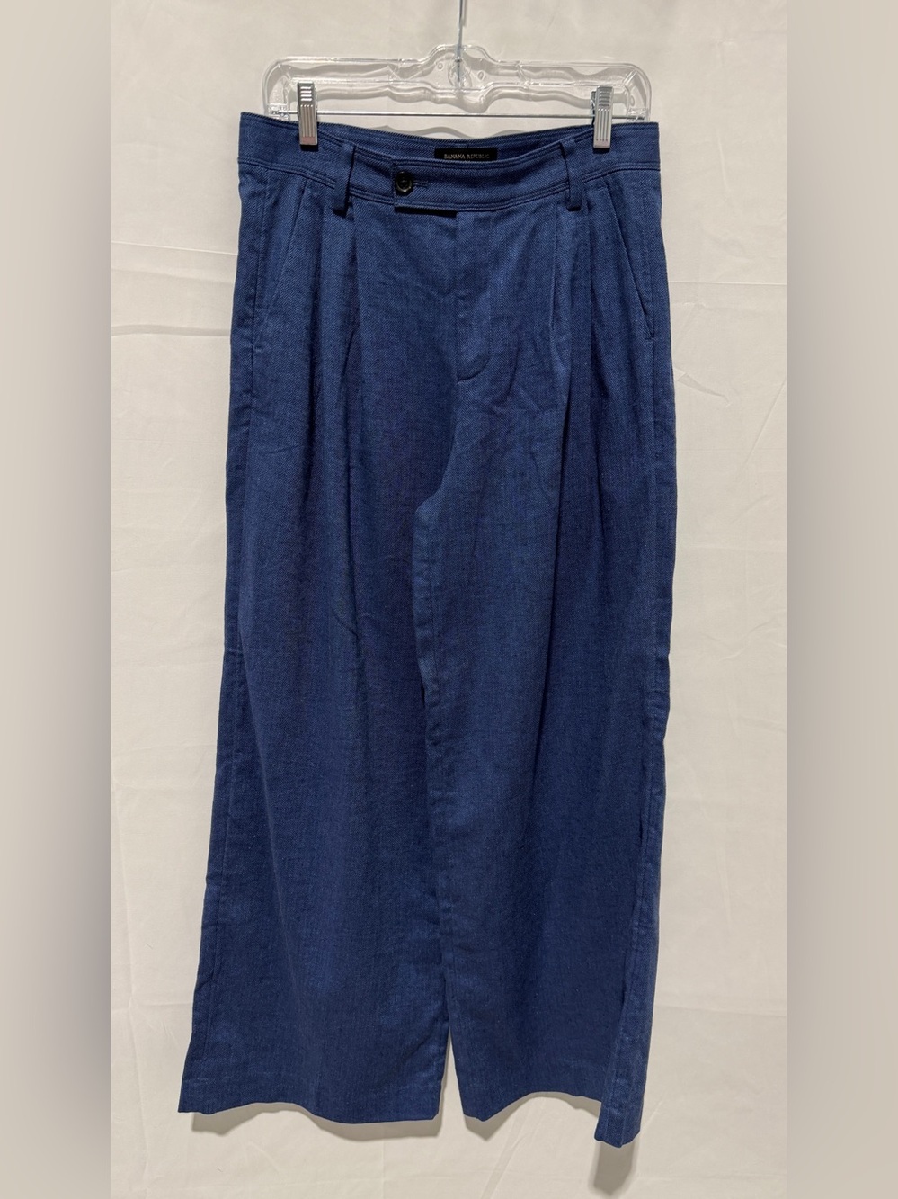 Banana Republic High Rise Linen Blend Blue Herringbone Trouser Pants, Size 6